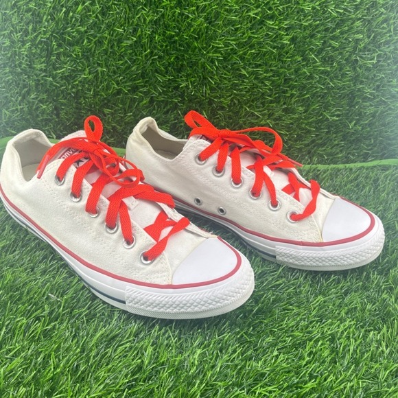 Converse Chuck Taylor All Star Low Top White Red Laces Mens 6.5 Womens 8.5 - Picture 11 of 12